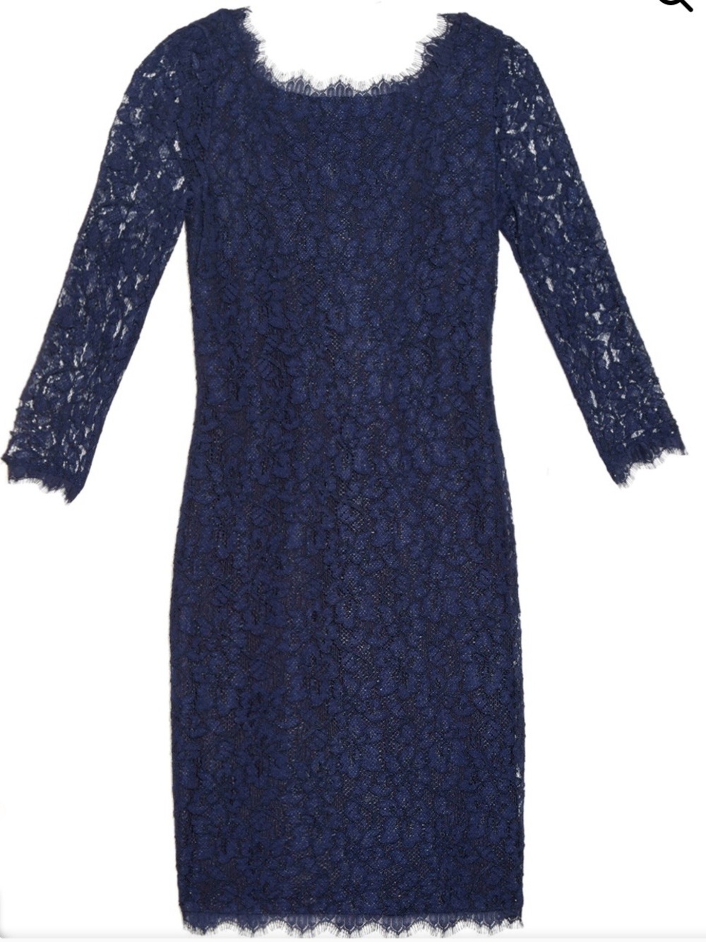 NWOT Diane Von Furstenberg Zarita Navy Blue Lace 3/4 Sleeve Dress